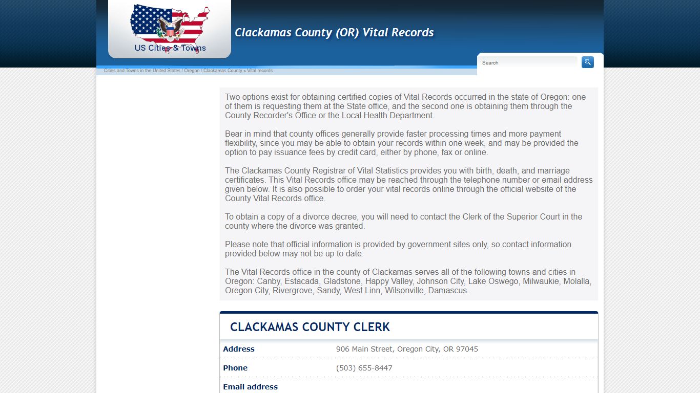 Clackamas County Birth, Marriage, Death Certificates