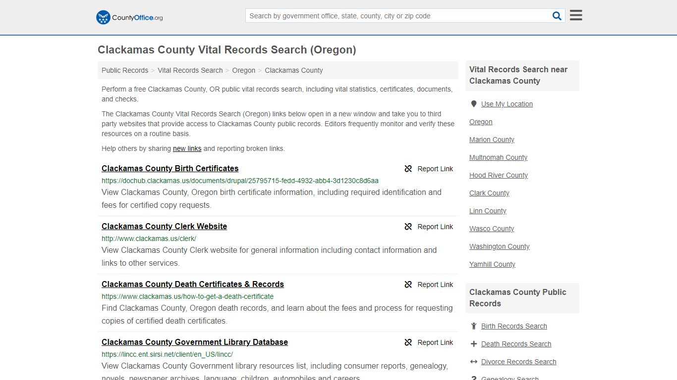 Vital Records Search - Clackamas County, OR (Birth, Death ...